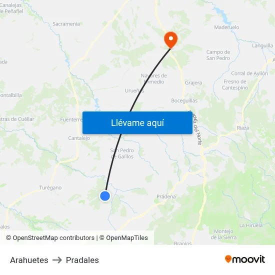 Arahuetes to Pradales map