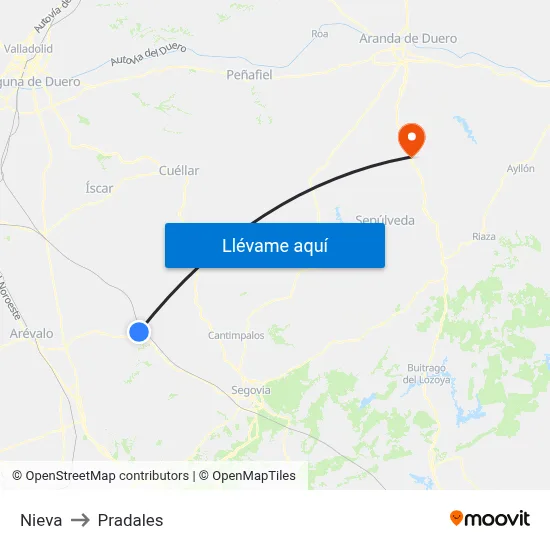 Nieva to Pradales map