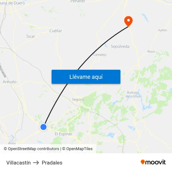 Villacastín to Pradales map