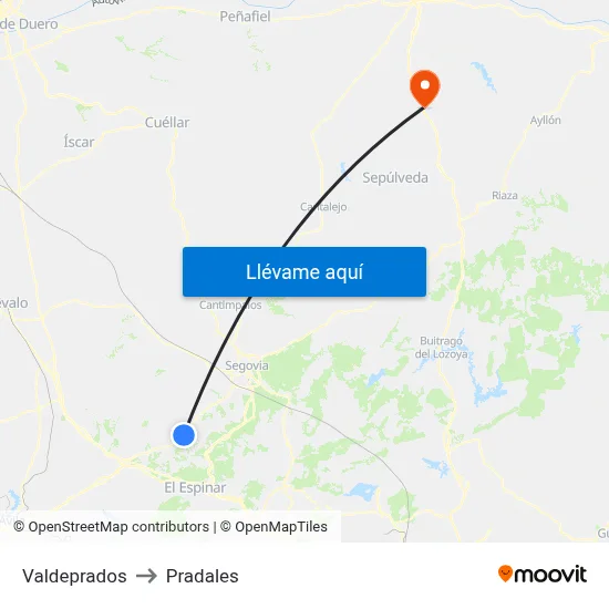 Valdeprados to Pradales map