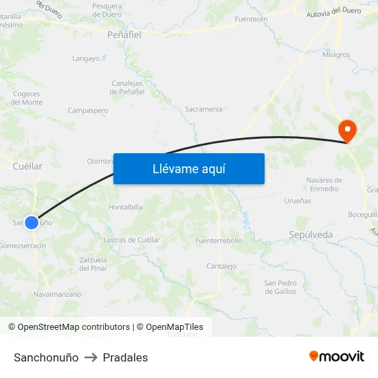 Sanchonuño to Pradales map