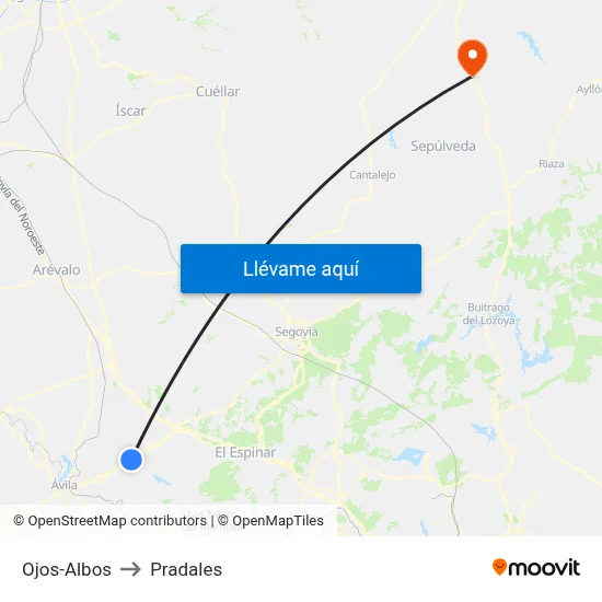 Ojos-Albos to Pradales map