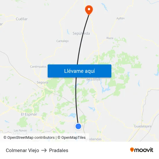 Colmenar Viejo to Pradales map