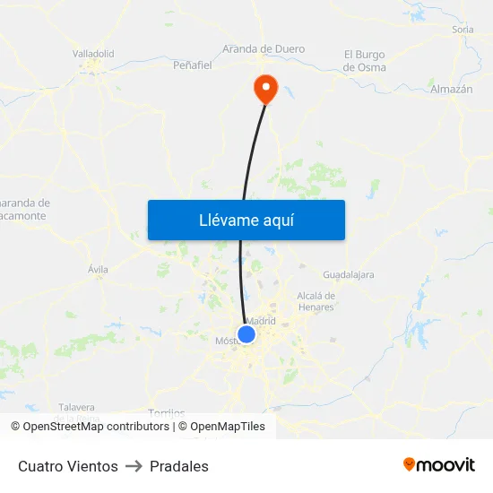 Cuatro Vientos to Pradales map