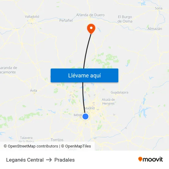 Leganés Central to Pradales map