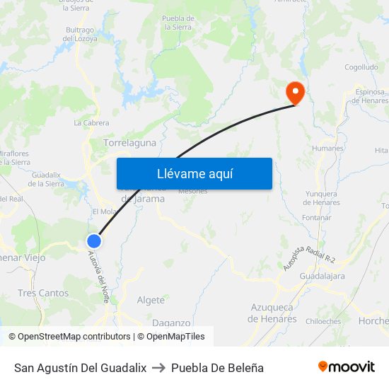 San Agustín Del Guadalix to Puebla De Beleña map