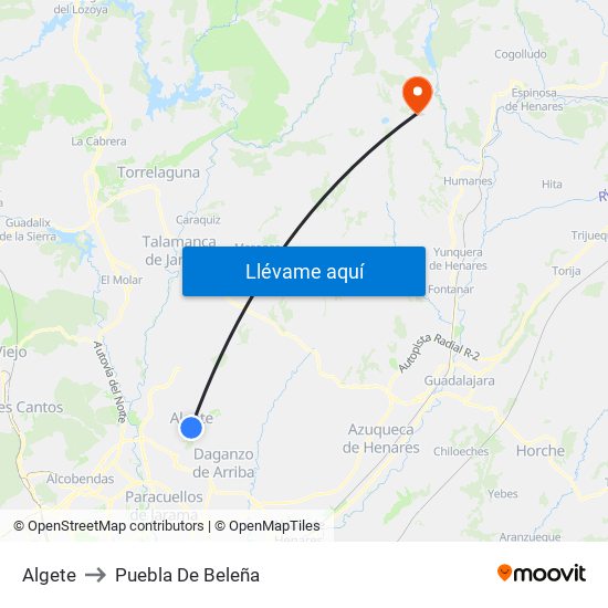 Algete to Puebla De Beleña map
