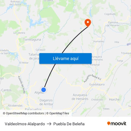 Valdeolmos-Alalpardo to Puebla De Beleña map