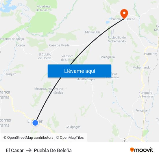 El Casar to Puebla De Beleña map