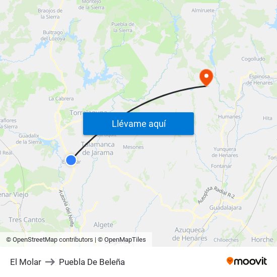 El Molar to Puebla De Beleña map