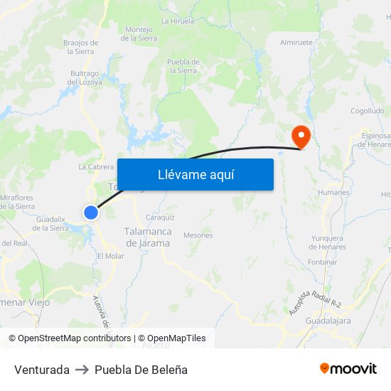 Venturada to Puebla De Beleña map