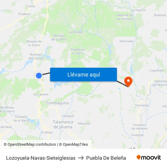 Lozoyuela-Navas-Sieteiglesias to Puebla De Beleña map