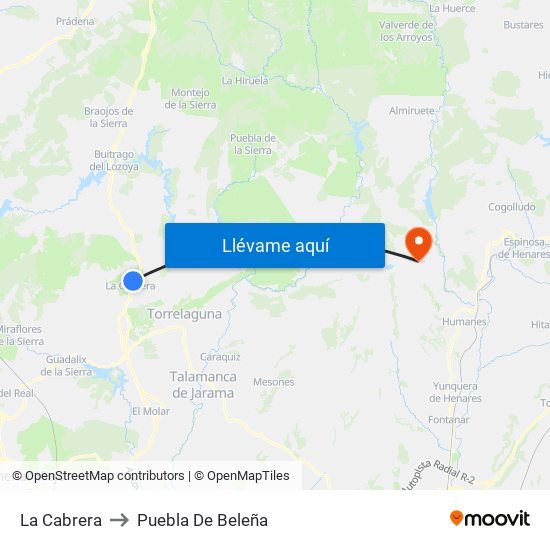 La Cabrera to Puebla De Beleña map