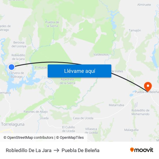 Robledillo De La Jara to Puebla De Beleña map