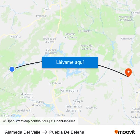 Alameda Del Valle to Puebla De Beleña map