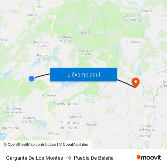 Garganta De Los Montes to Puebla De Beleña map