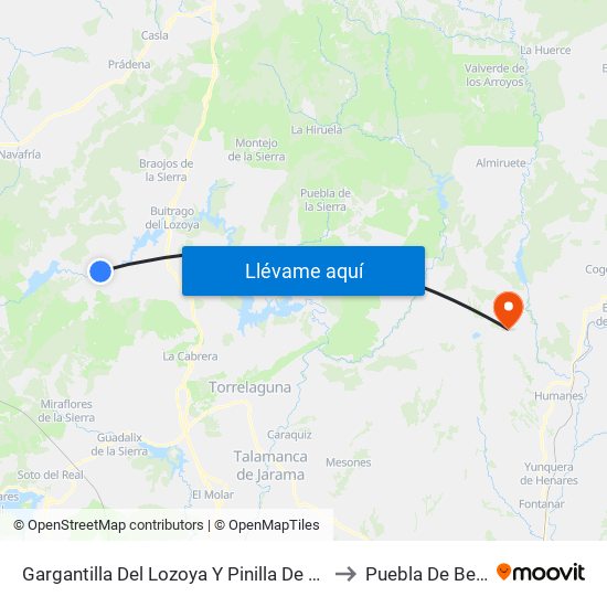 Gargantilla Del Lozoya Y Pinilla De Buitrago to Puebla De Beleña map