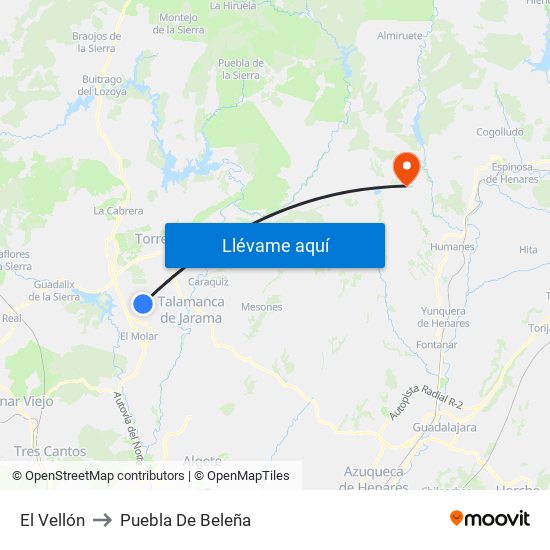 El Vellón to Puebla De Beleña map