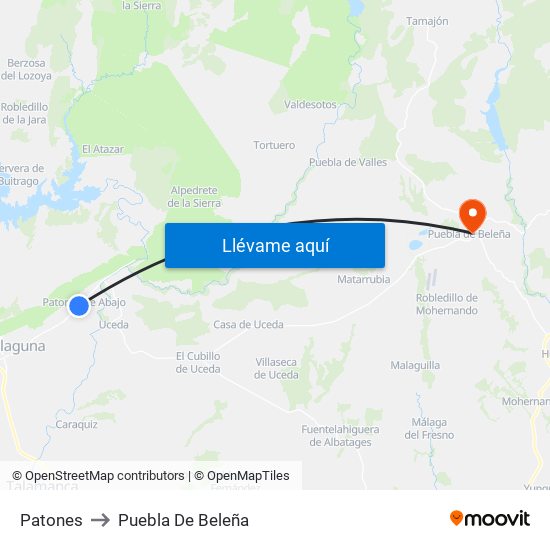 Patones to Puebla De Beleña map