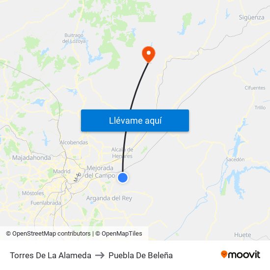 Torres De La Alameda to Puebla De Beleña map