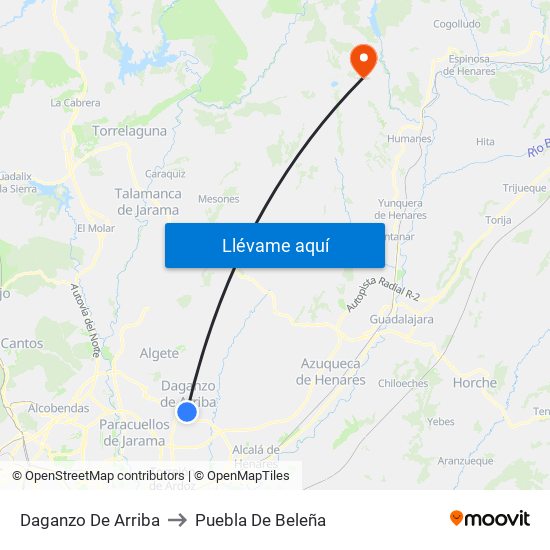 Daganzo De Arriba to Puebla De Beleña map