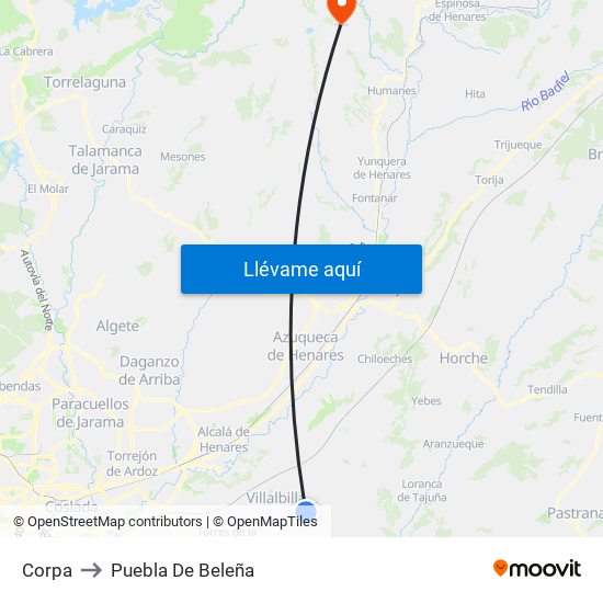 Corpa to Puebla De Beleña map