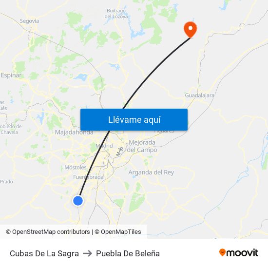 Cubas De La Sagra to Puebla De Beleña map