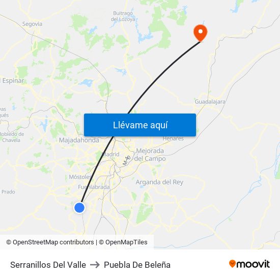 Serranillos Del Valle to Puebla De Beleña map