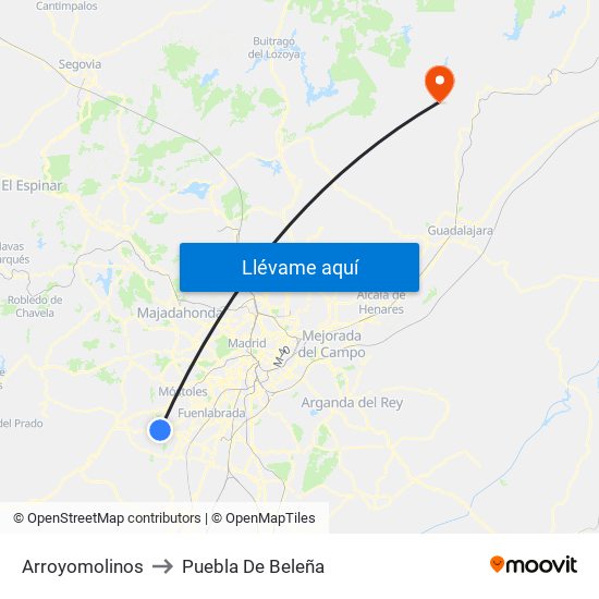 Arroyomolinos to Puebla De Beleña map