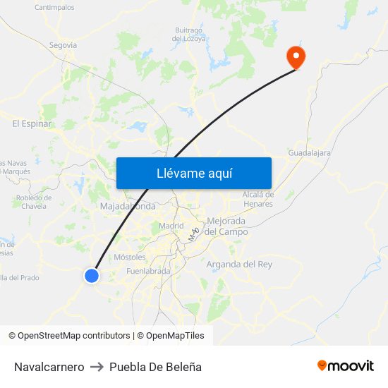 Navalcarnero to Puebla De Beleña map