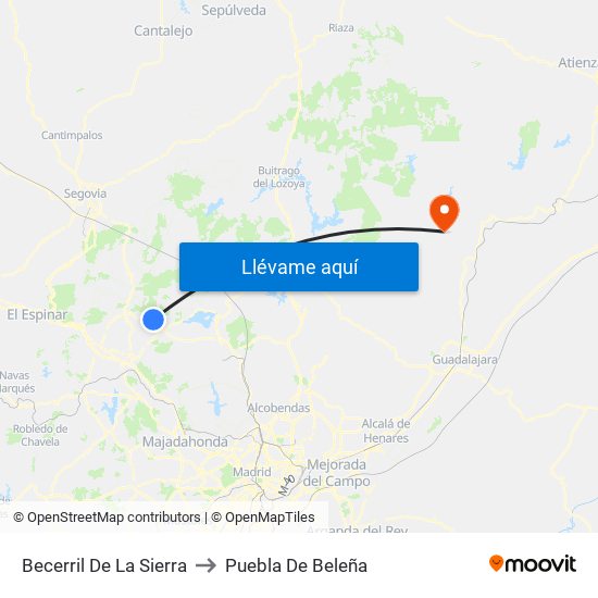 Becerril De La Sierra to Puebla De Beleña map