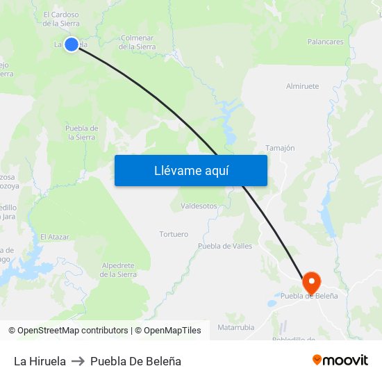 La Hiruela to Puebla De Beleña map
