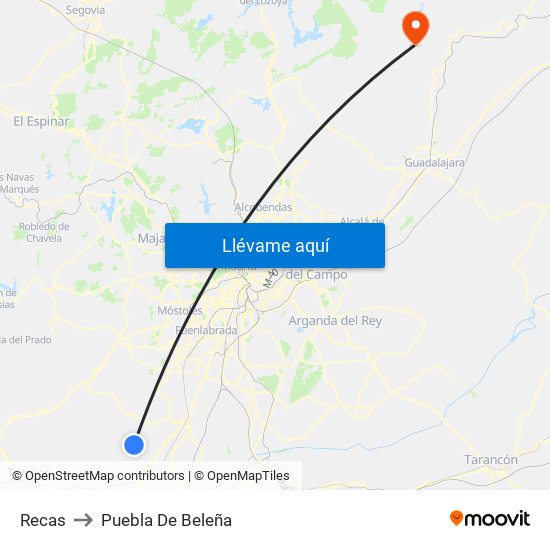 Recas to Puebla De Beleña map