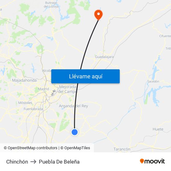 Chinchón to Puebla De Beleña map