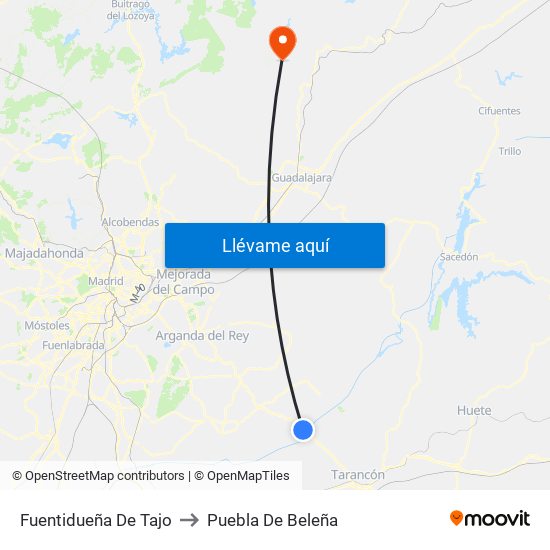 Fuentidueña De Tajo to Puebla De Beleña map