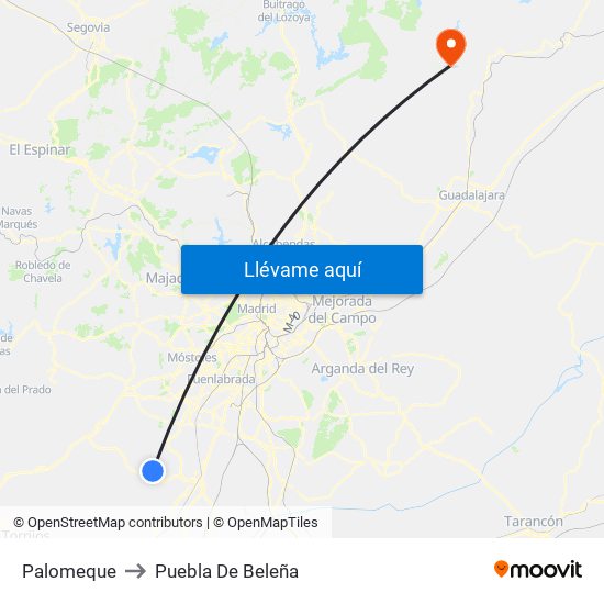 Palomeque to Puebla De Beleña map