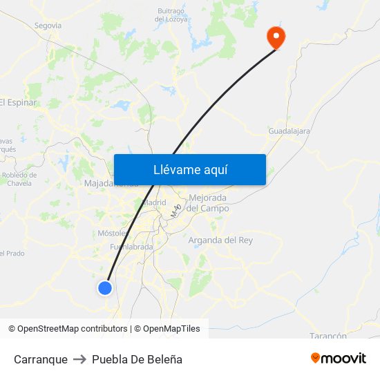 Carranque to Puebla De Beleña map