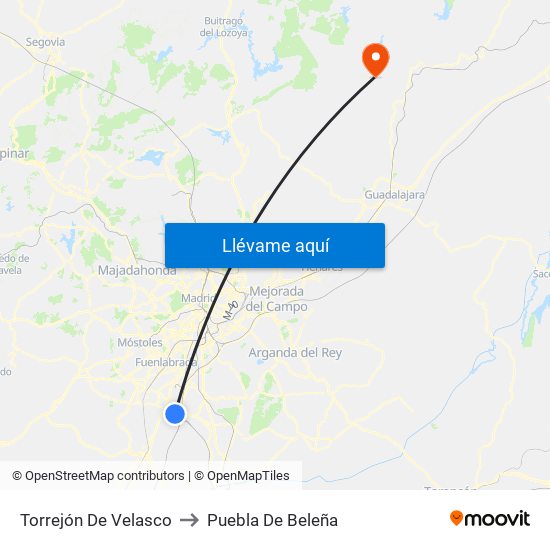 Torrejón De Velasco to Puebla De Beleña map