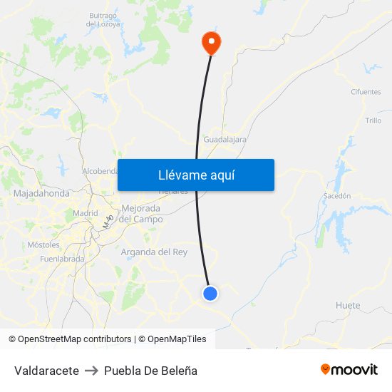 Valdaracete to Puebla De Beleña map