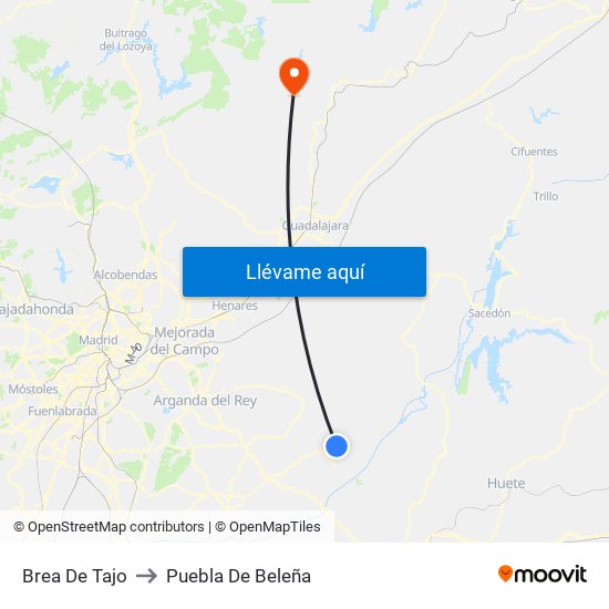Brea De Tajo to Puebla De Beleña map