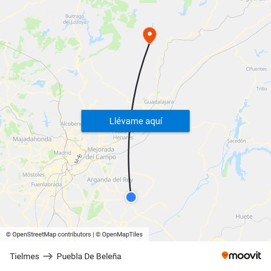 Tielmes to Puebla De Beleña map