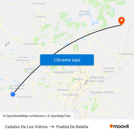 Cadalso De Los Vidrios to Puebla De Beleña map