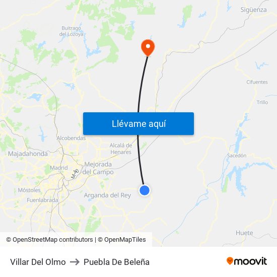 Villar Del Olmo to Puebla De Beleña map