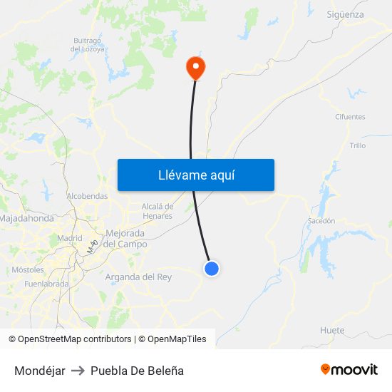 Mondéjar to Puebla De Beleña map