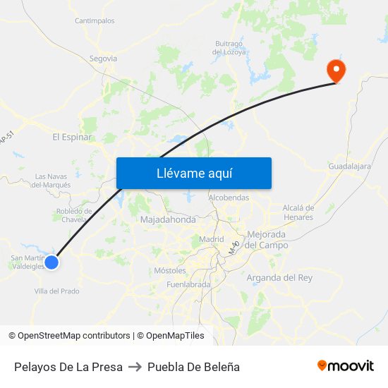 Pelayos De La Presa to Puebla De Beleña map