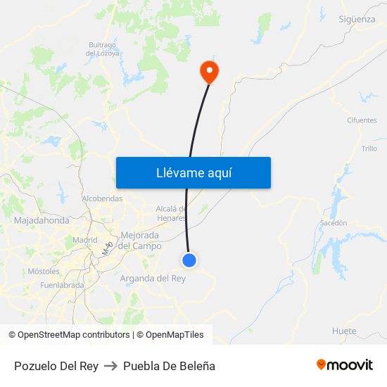 Pozuelo Del Rey to Puebla De Beleña map