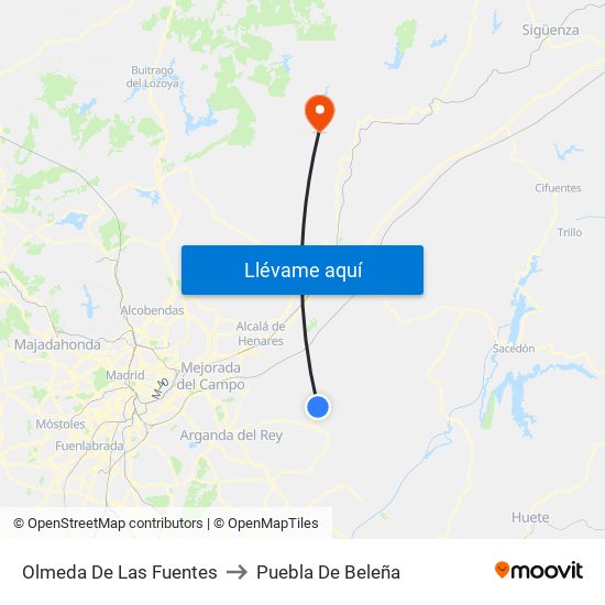 Olmeda De Las Fuentes to Puebla De Beleña map