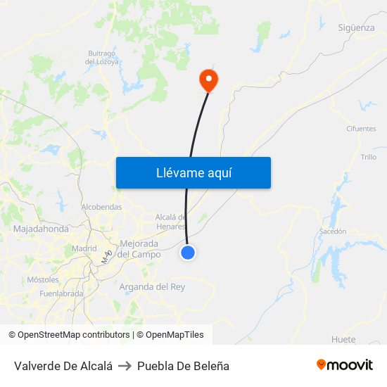 Valverde De Alcalá to Puebla De Beleña map