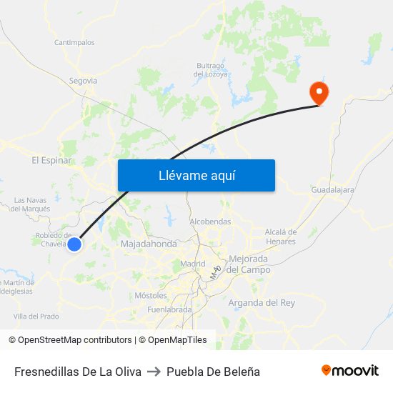 Fresnedillas De La Oliva to Puebla De Beleña map