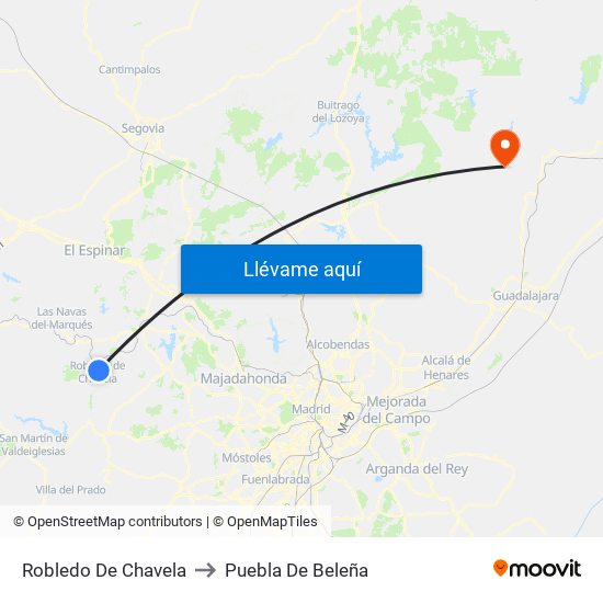 Robledo De Chavela to Puebla De Beleña map